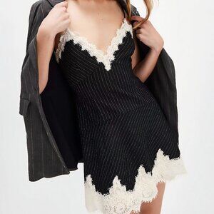 LOVESHACKFANCY Teddi Lace-trimmed Wool-blend Mini Dress In Black